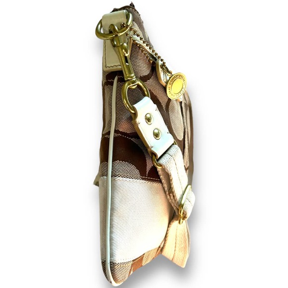 COACH Signature 40758 Crossbody Bag Canvas Leather Brown White Swingpack - Picture 4 of 14